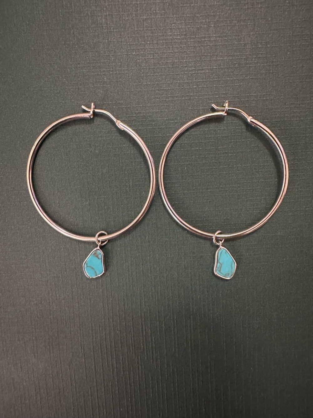 925 Sterling Silver Turquoise Charm Hoop Earrings